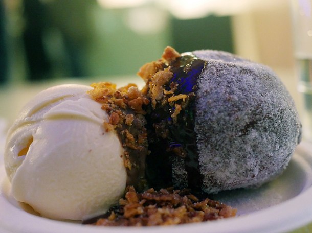 double chocolate doughnut and ice cream from lava bar at street feast woolwich public market