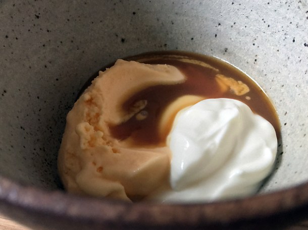 caramel and iced milk at bright
