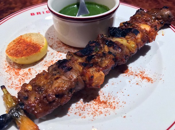 chicken hearts kebabs at brigadiers