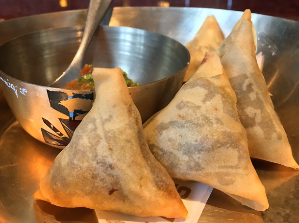 ox cheek vindaloo samosas at brigadiers