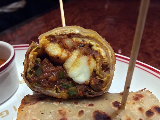 prawn and lobster kati roll at brigadiers