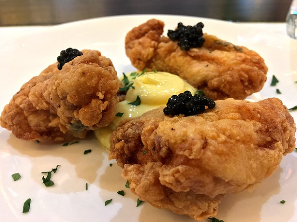 fried chicken with caviar at bob's lobster