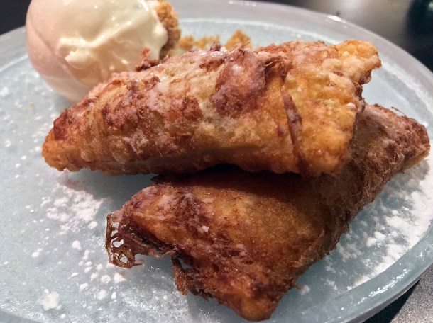 deep-fried blueberry pie with ice cream at burger and beyond