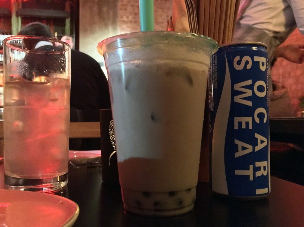 taro milk tea and Pocari Sweat at bao and bing