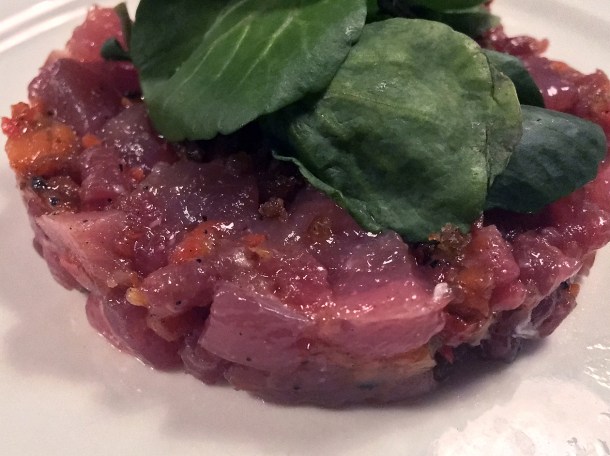 beef and tuna tartare at orasay notting hill