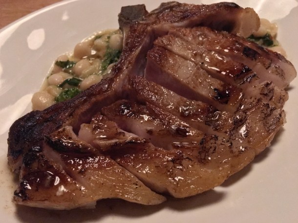 pork chop with white beans and turnip tops at orasay notting hill
