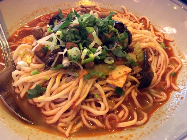 qishan hand-pulled noodles with pork in chilli sauce at master wei