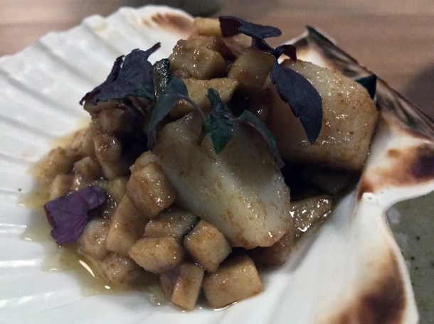 scallop and shiitake at orasay notting hill