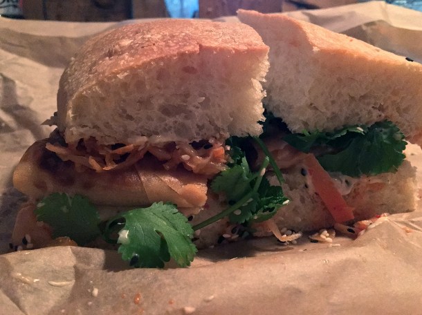 spring roll and kimchi sarnie at max's sandwich shop
