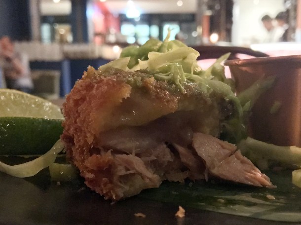 copyrighted photo of the suckling pig and smoked cheese croquettes at Barullo London