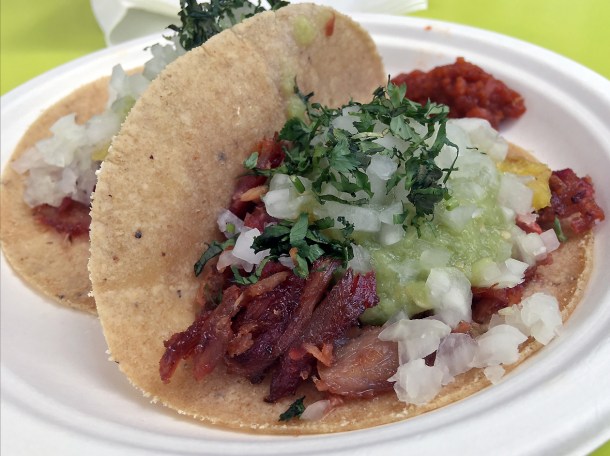 illustrative photo of the al pastor tacos from Super Gringas and Guacamole at Mercato Metropolitano