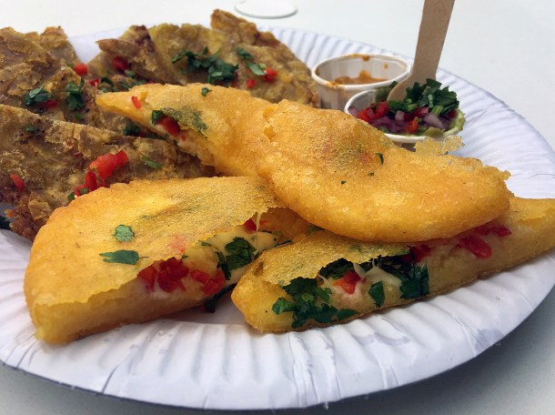 illustrative photo of the plantains and arepas from La Cumbia at Mercato Metropolitano