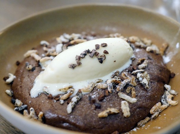 illustrative photo of the chocolate soup with toasted rice ice cream at Wild Honey St James