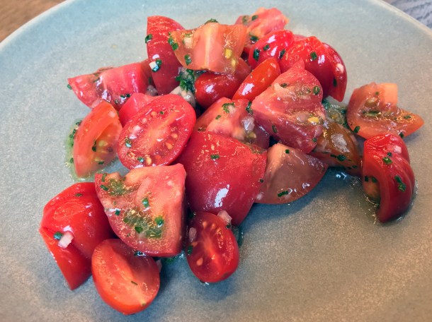 illustrative photo of the tomato and shallot salad at Wild Honey St James