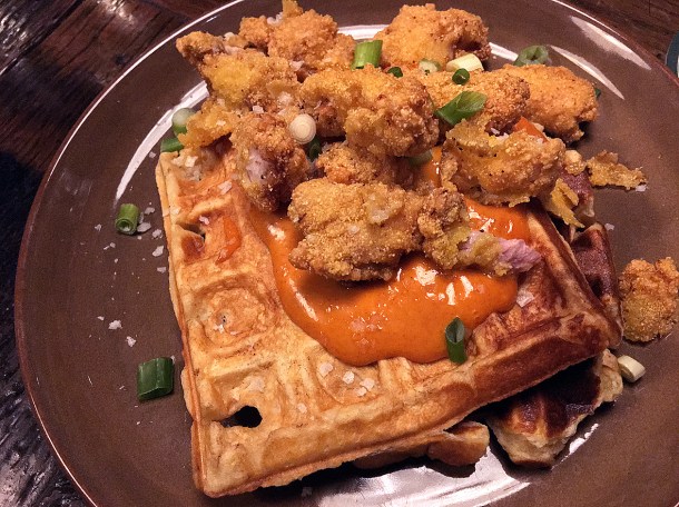 illustrative photo of the fried chicken waffles from Eat Like A Girl at Homeboy
