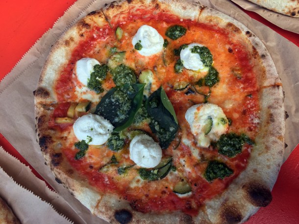 illustrative photo of the ricotta and courgette pizza from Baz and Fred at Flat Iron Square