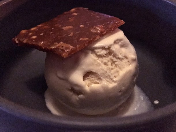 illustrative photo of the buffalo milk ice cream with butterscotch and cashew brittle at Paradise Soho