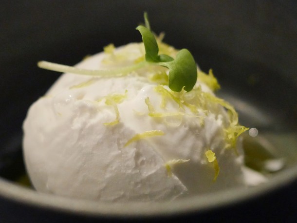 illustrative photo of the coconut sorbet in basil oil at Paradise Soho