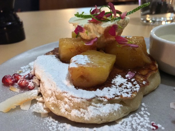 illustrative photo of the poached pineapple pancakes at Where The Pancakes Are