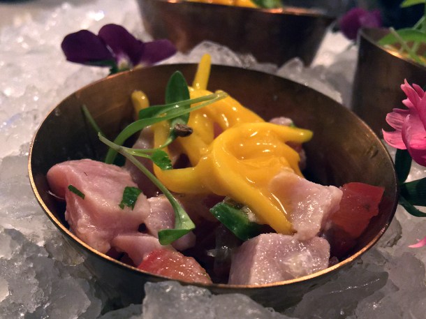illustrative photo of the halibut ceviche at Madera Treehouse