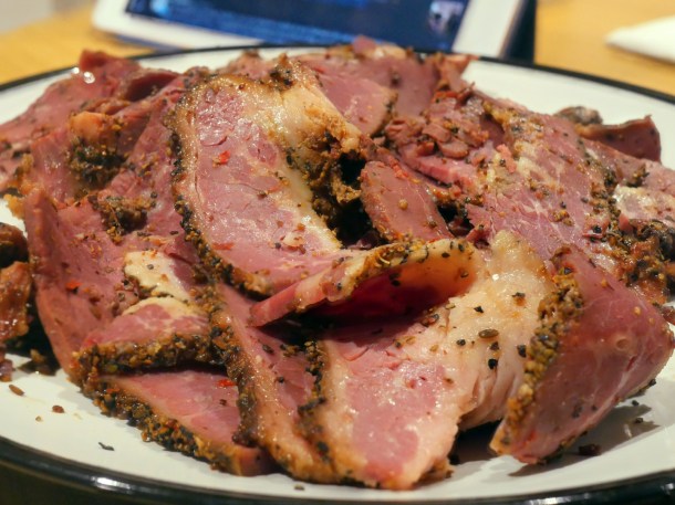 illustrative photo of the pastrami from Smoke and Bones.