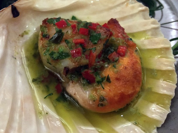 illustrative photo of a scallop in chilli and garlic butter at The Angel Hotel Abergavenny