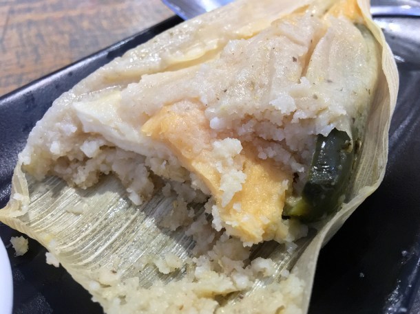 illustrative photo of the cheese tamal special at La Chingada
