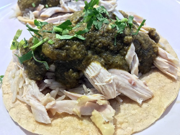 illustrative photo of the chicken rice tacos special at La Chingada