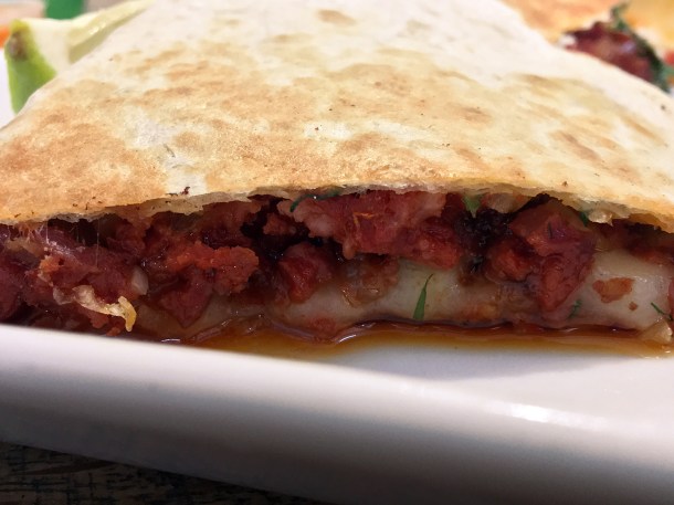 illustrative photo of the chorizo quesadilla at La Chingada Surrey Quays Southwark southeast London