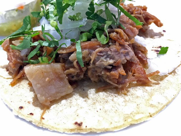 illustrative photo of the pork carnitas tacos at La Chingada