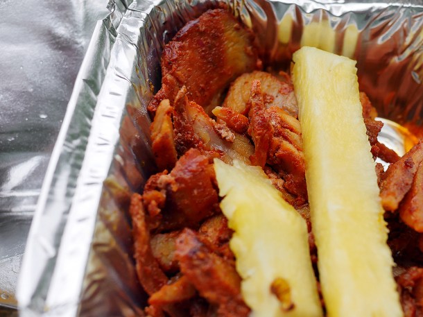 illustrative photo of the takeaway pastor tacos from La Chingada