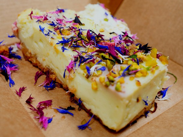 illustrative photo of the salted honey, raspberry and pistachio cheesecake from Zizzi's