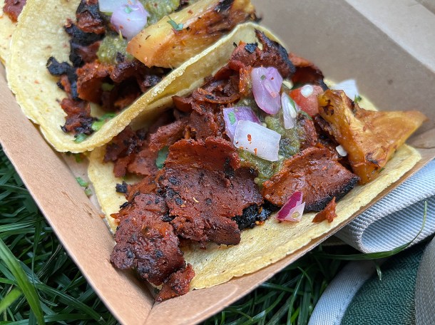 illustrative photo of the vegan pastor tacos from Club Mexicana