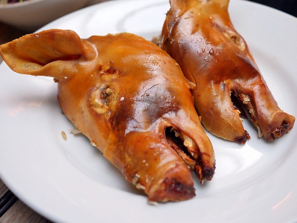 illustrative photo of the suckling pig head at Sarap Bistro Mayfair