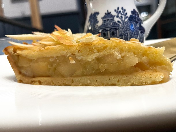 illustrative photo of a slice of apple frangipane tart at Portree Hotel