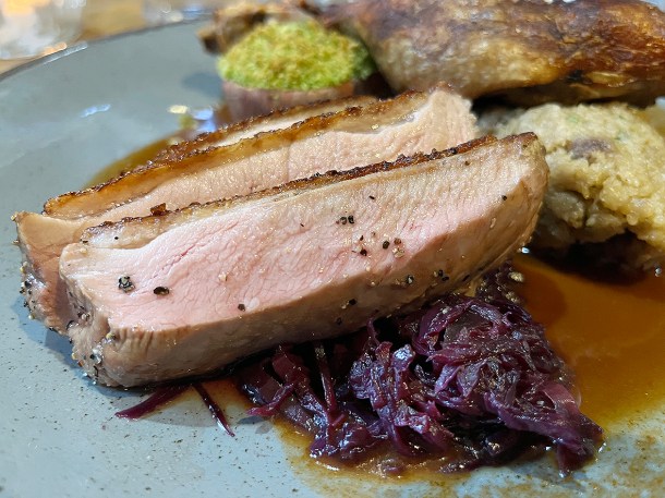 illustrative photo of the duck with white pudding and sweet potato mash at Portree Hotel