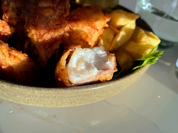 illustrative photo of the monkfish and chips at Fishmarket Newhaven