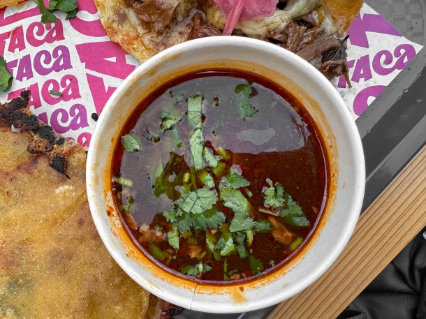 illustrative photo of the beef birria soup at Taca Tacos Deptford