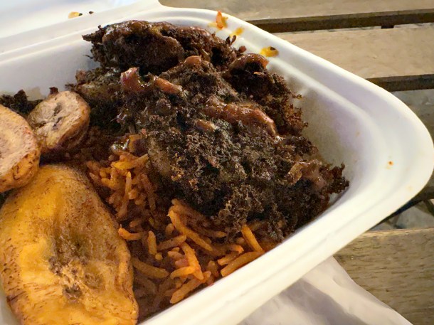 illustrative photo of the saltfish cakes with jollof at Jerk Yard