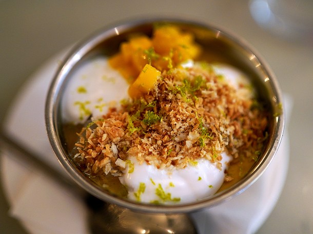 illustrative photo of the mango panna cotta with coconut and lychee jelly at Everyday People
