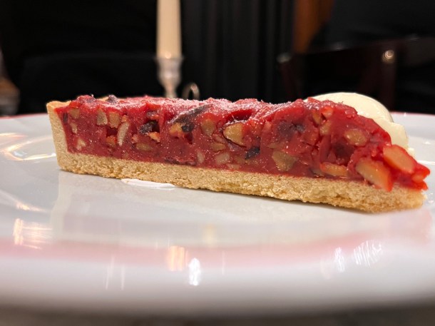 illustrative photo of the pink praline tart at Josephine Bouchon