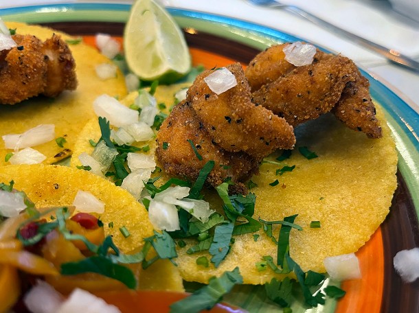 illustrative photo of the prawn tacos at Guacamoles