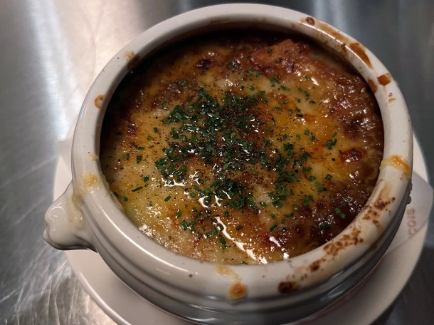 illustrative photo of the French onion soup at Cafe Francois