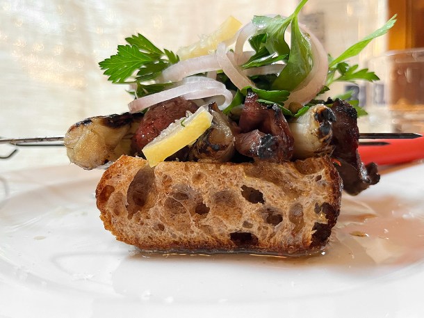 illustrative photo of the ox heart skewer at Camille